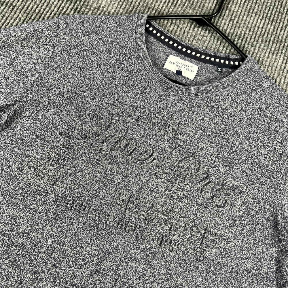 Superdry Shirt Mens Large Blue Long Sleeve Embossed Crew Neck Designer Casual